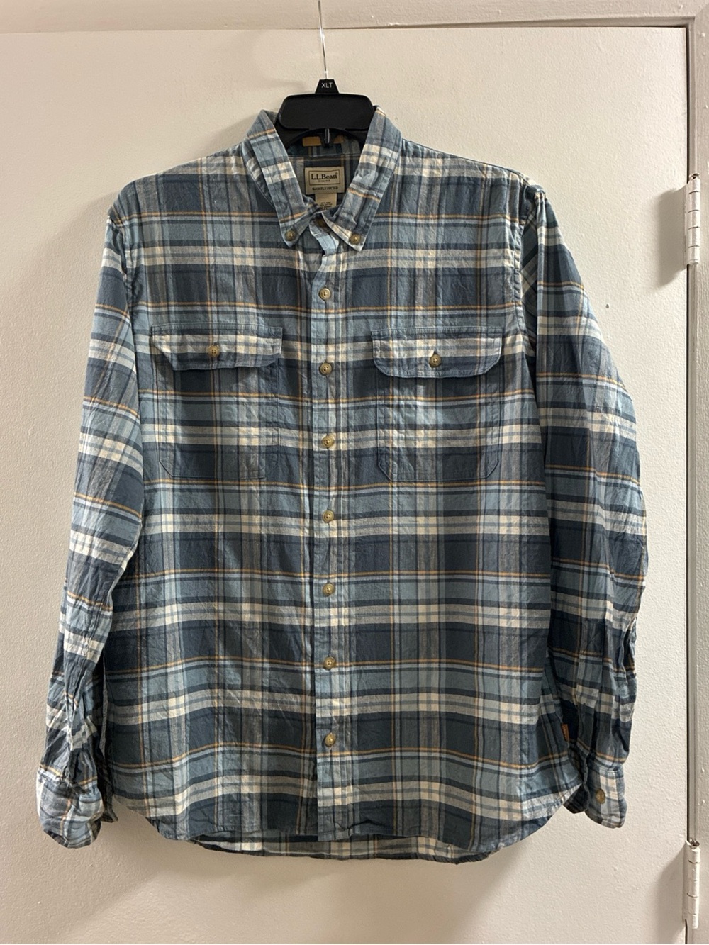 L.L. Bean Slightly Fitted Blue and White Plaid Button-Down Shirt